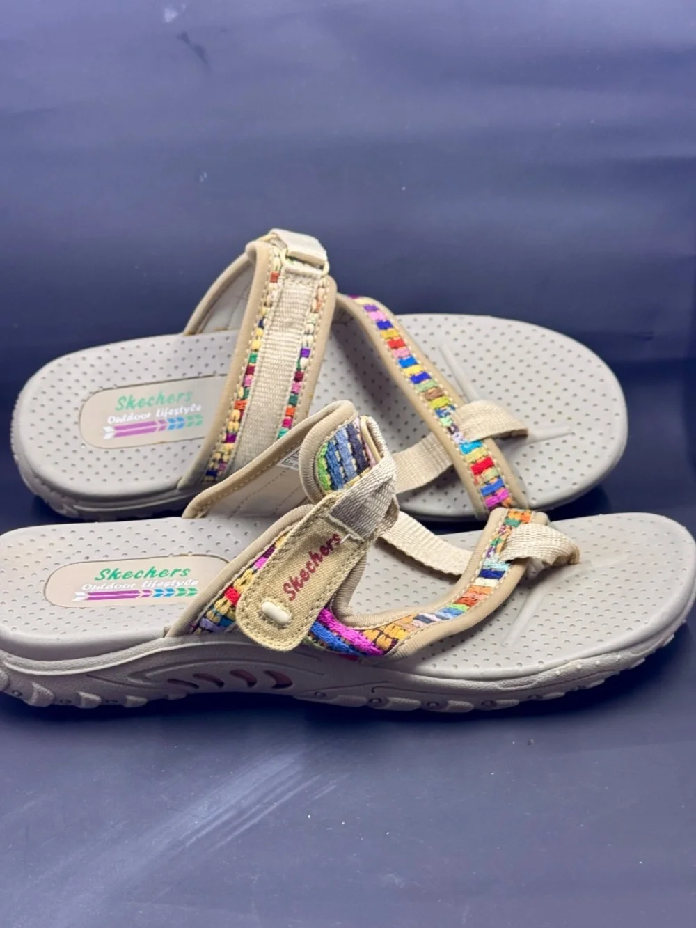 Women's Skechers Size 8 Reggae - Mad Swag - Tan Natural Slide Sandals #41124 - Picture 7 of 10